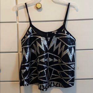 Black and silver sequin crop tank